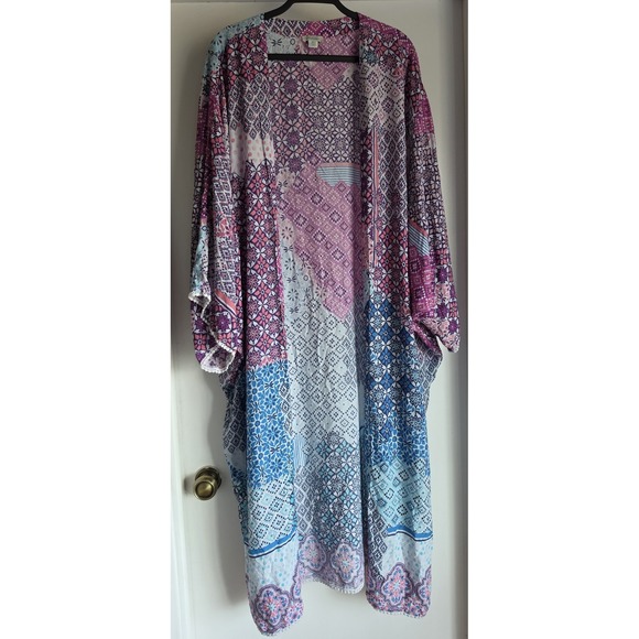 Sundance Other - Sundance Kimono M/L Boho Patchwork Multi-Color Short Sleeve Wrap Coverup
